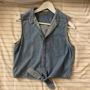 MOTHER Denim Tie-Front Short Sleeve Top